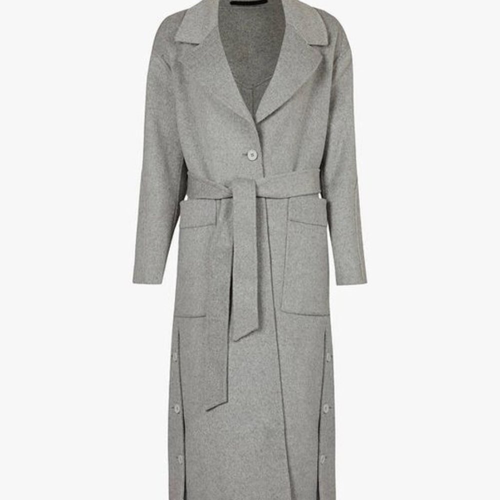 AllSaints Hazel Belted Wool Coat - silver gray